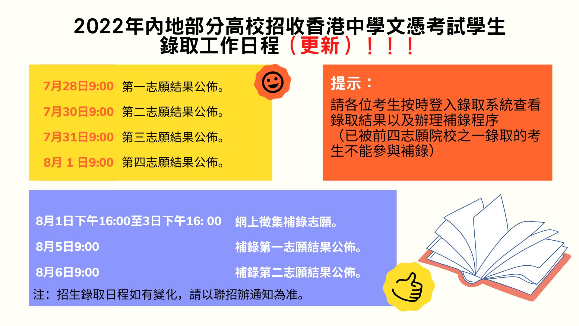 2022/23學年內地高校招收香港中學文憑考試學生計劃的錄取安排通告 （更新）